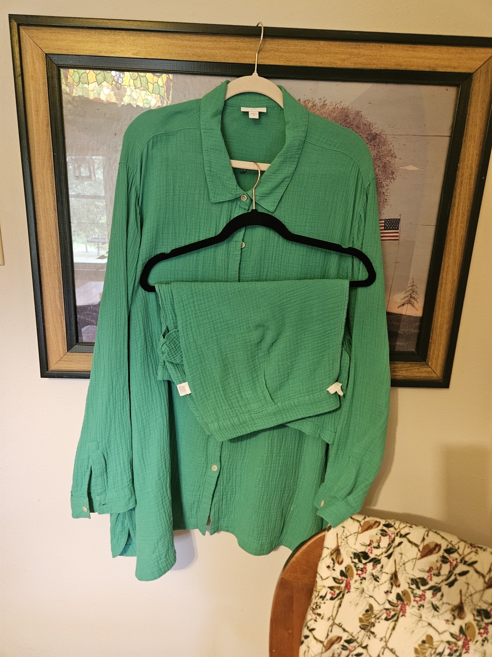 J. Jill Green Papata Long-Sleeve Button-Up Top & Shorts 3x 2x
